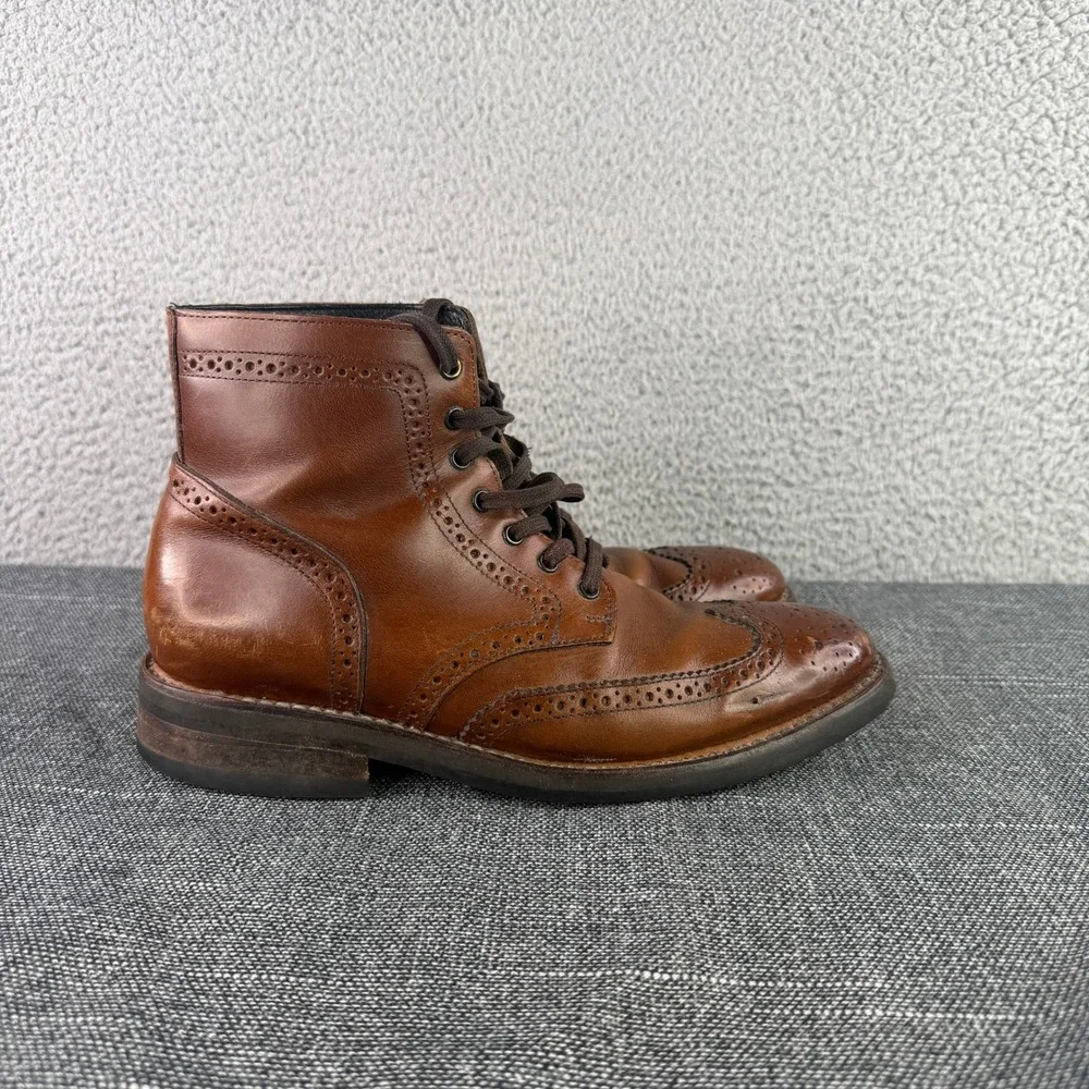 Thursday Boot Co Wingtip Leather Boots Mens 8.5 Cognac Brown Brogue Ankle Boot